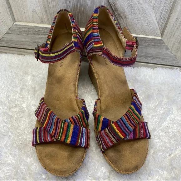 White Mountain Outshine Rainbow Canvas Cork Wedges 7.5