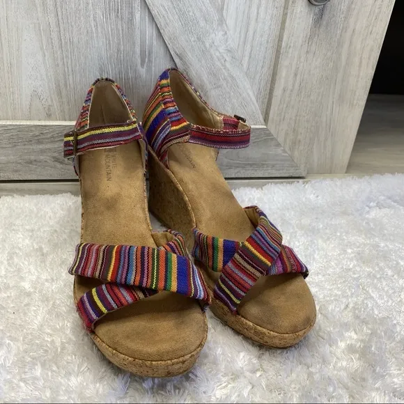 White Mountain Outshine Rainbow Canvas Cork Wedges 7.5