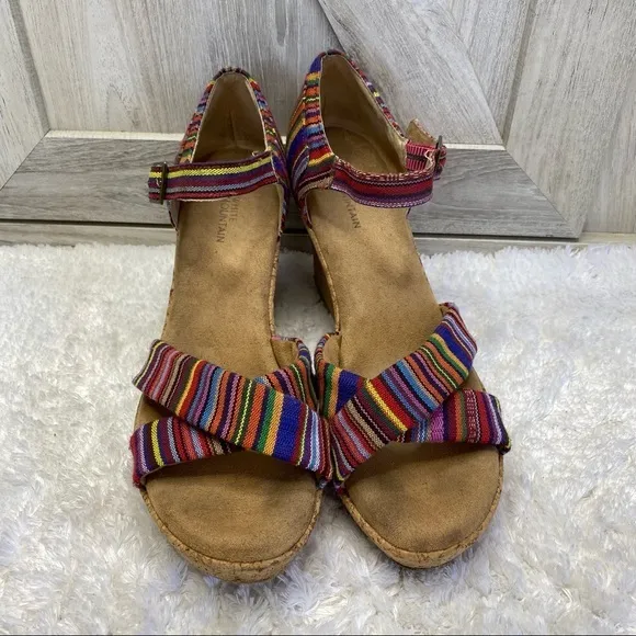 White Mountain Outshine Rainbow Canvas Cork Wedges 7.5