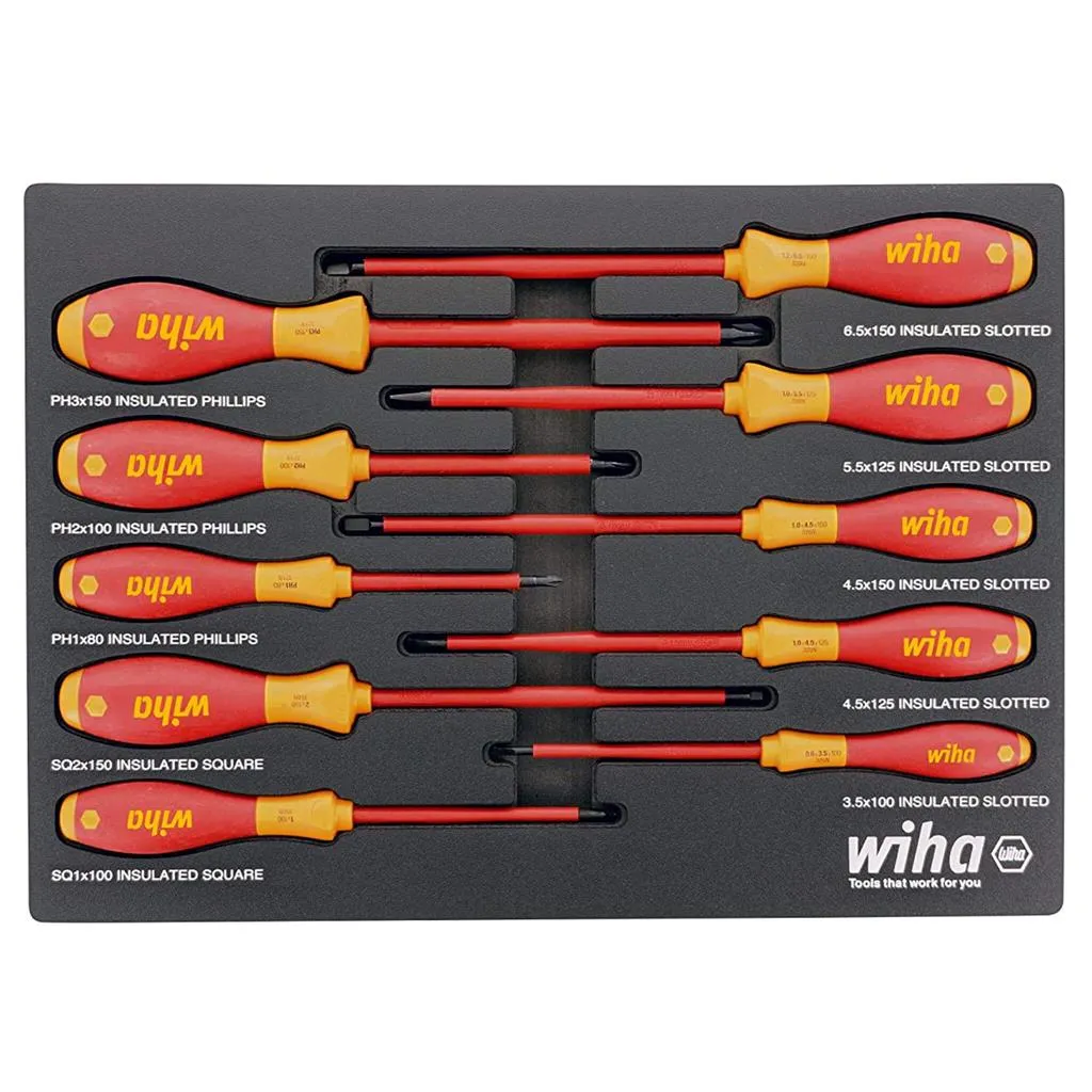 Wiha 32080 Insulated SoftFinish Slotted/Phillips/Square Screwdriver Set (10-Piece)