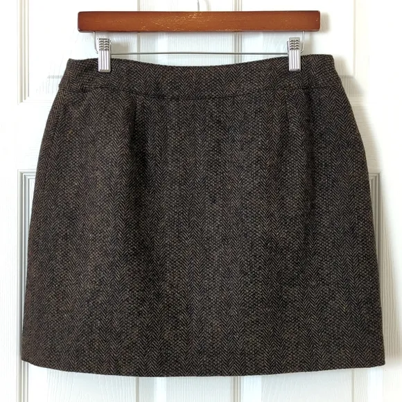 Willi Smith 90's Vintage Flecked Herringbone Wool Mini Wrap Skirt Brown Black 14