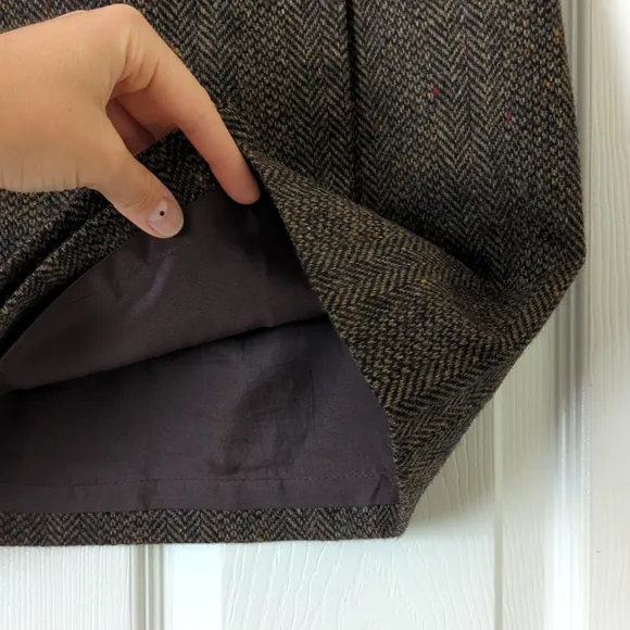 Willi Smith 90's Vintage Flecked Herringbone Wool Mini Wrap Skirt Brown Black 14