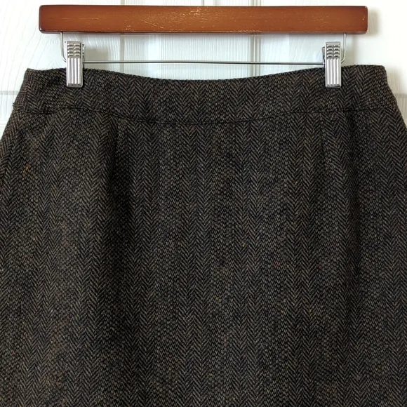 Willi Smith 90's Vintage Flecked Herringbone Wool Mini Wrap Skirt Brown Black 14
