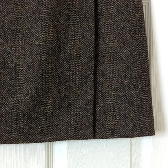 Willi Smith 90's Vintage Flecked Herringbone Wool Mini Wrap Skirt Brown Black 14