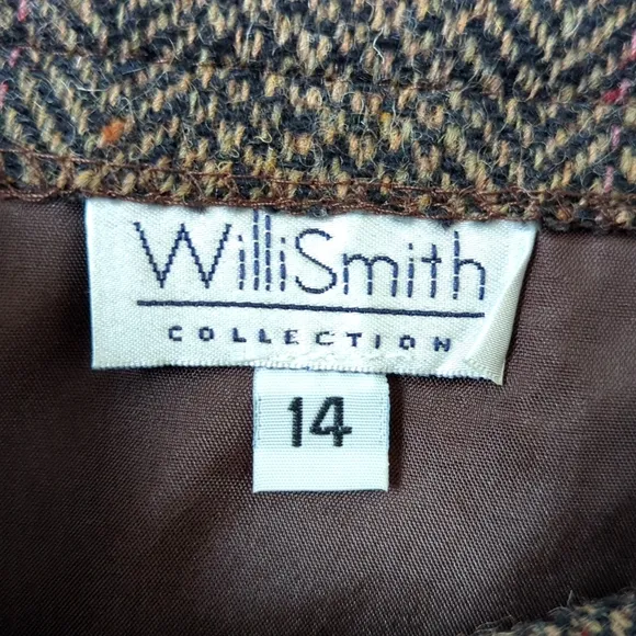 Willi Smith 90's Vintage Flecked Herringbone Wool Mini Wrap Skirt Brown Black 14