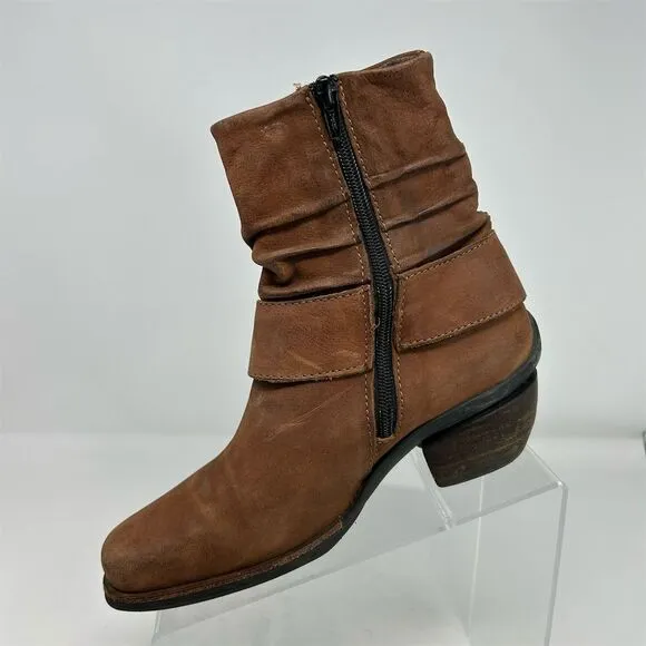 Wolky Women's Brown Leather Western Buckle Heeled Ankle Booties Size 37 (US 6)