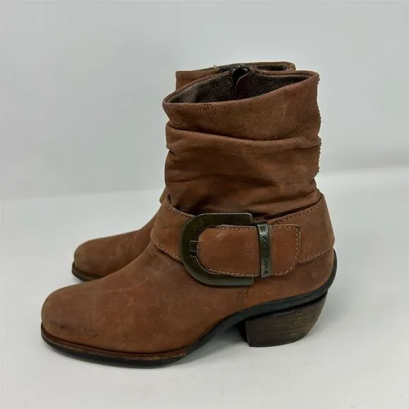Wolky Women's Brown Leather Western Buckle Heeled Ankle Booties Size 37 (US 6)