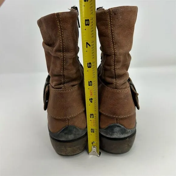 Wolky Women's Brown Leather Western Buckle Heeled Ankle Booties Size 37 (US 6)