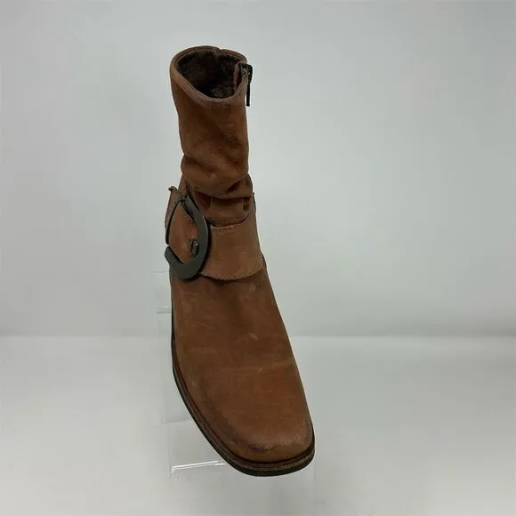 Wolky Women's Brown Leather Western Buckle Heeled Ankle Booties Size 37 (US 6)