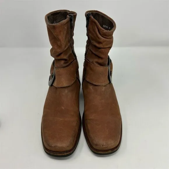 Wolky Women's Brown Leather Western Buckle Heeled Ankle Booties Size 37 (US 6)