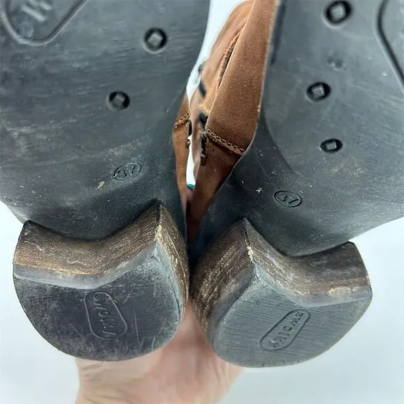 Wolky Women's Brown Leather Western Buckle Heeled Ankle Booties Size 37 (US 6)