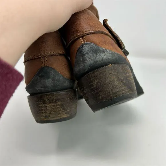 Wolky Women's Brown Leather Western Buckle Heeled Ankle Booties Size 37 (US 6)