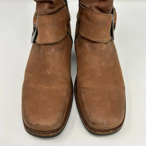 Wolky Women's Brown Leather Western Buckle Heeled Ankle Booties Size 37 (US 6)