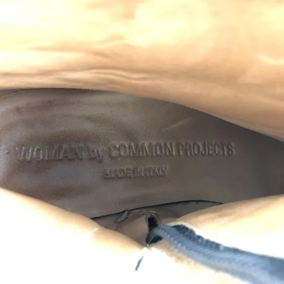 Woman by Common Projects Women's EU 36 (US 6) Brown Leather Side Zip Ankle Boots