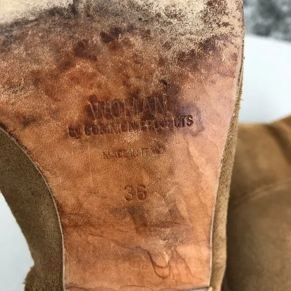 Woman by Common Projects Women's EU 36 (US 6) Brown Leather Side Zip Ankle Boots