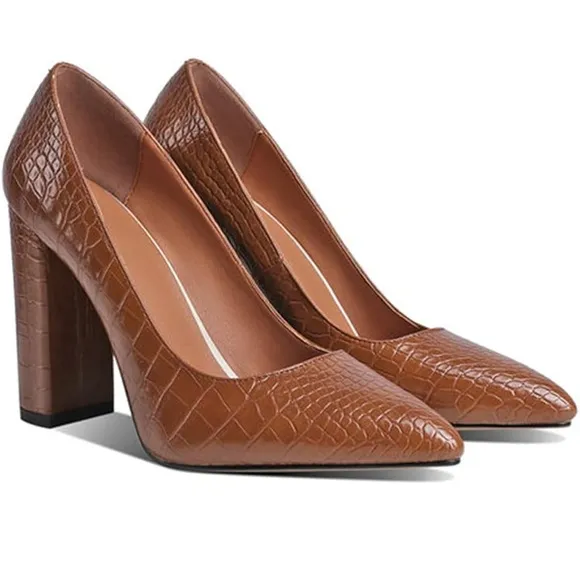 Women Chunky High Heel Pumps Pointed Toe Closed Sandals 4 Inch Block Heel Slip