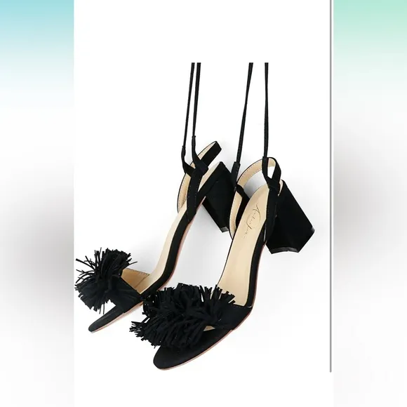 Women High Heels Lace Up Shoes Open Round Toe Tassel Chunky Ankle Straps Sandals