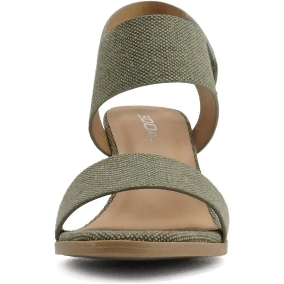 Women Open Round Toe Chunky Ankle Strap High Heel Dress Canvas Khaki Sandals