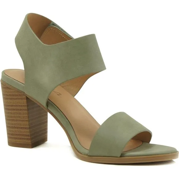 Women Open Round Toe Chunky Heel Ankle Strap High Heel Dress Green Sandals