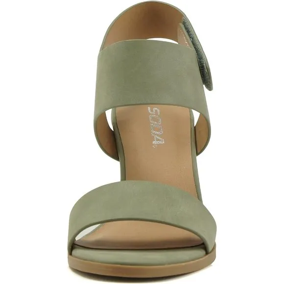 Women Open Round Toe Chunky Heel Ankle Strap High Heel Dress Green Sandals