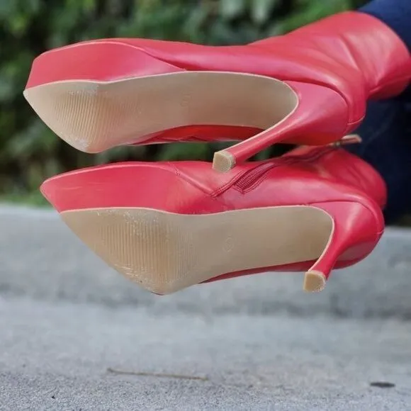 Women Pointy Toe Heel Boot Red Color
