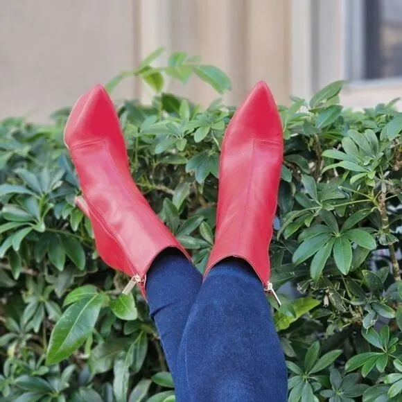 Women Pointy Toe Heel Boot Red Color