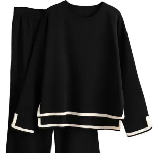 Women's 2 Piece Outfits Long Sleeve Knit Sweater Top Wide Leg Pants Lounge Sets