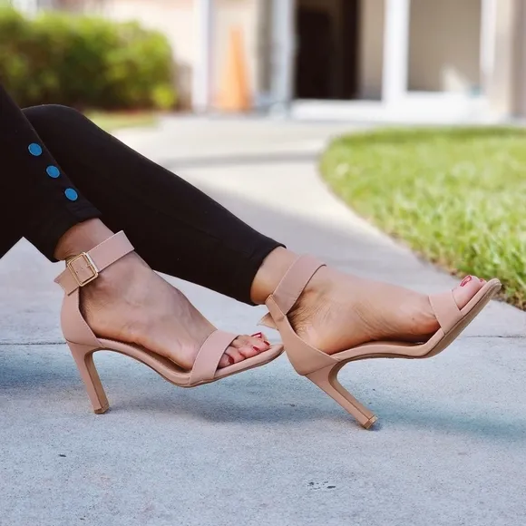 Women's Ankle Strap Block Heel Dress Sandals Nude Color