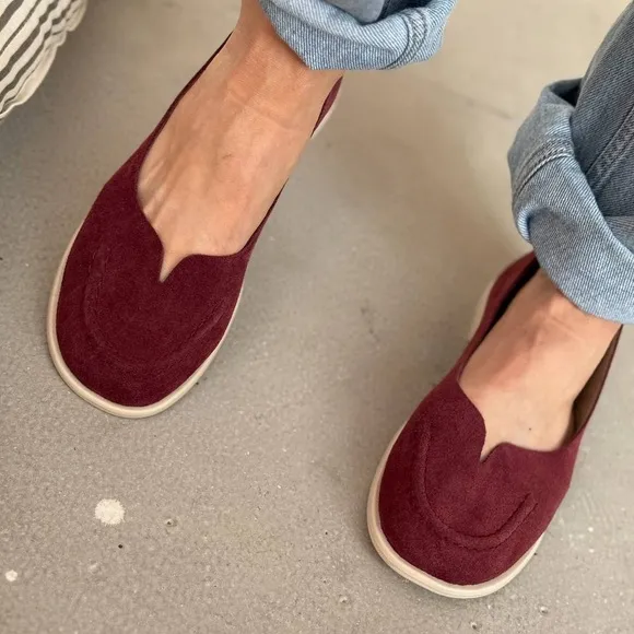 Women's Burgundy Suede Flats
