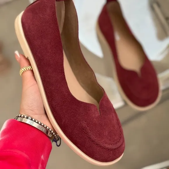 Women's Burgundy Suede Flats