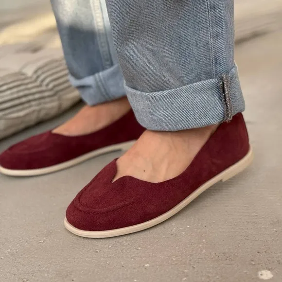 Women's Burgundy Suede Flats