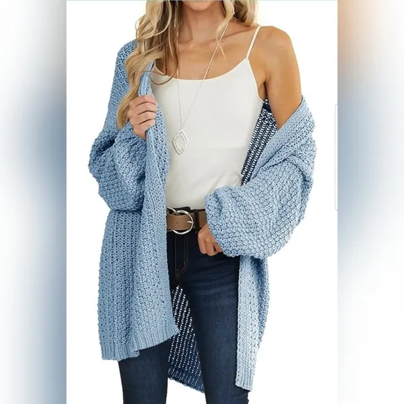 💚Womens Cardigan Solid Color Long Sleeve Open Front Chunky Knit Sweater Outwear