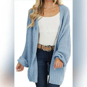 💚Womens Cardigan Solid Color Long Sleeve Open Front Chunky Knit Sweater Outwear