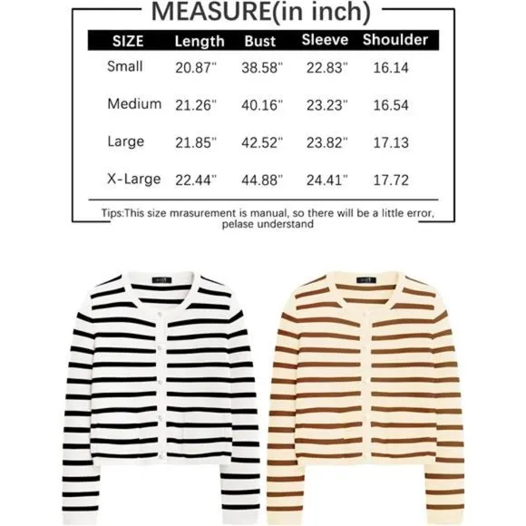 Women's Cardigan Striped Sweater Fall Open Front Button Down Knit with Pockets