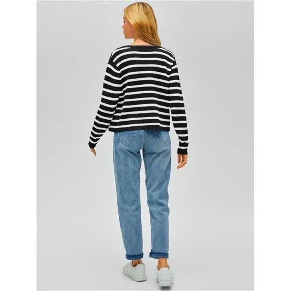 Women's Cardigan Striped Sweater Fall Open Front Button Down Knit with Pockets