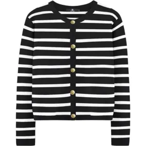 Women's Cardigan Striped Sweater Fall Open Front Button Down Knit with Pockets