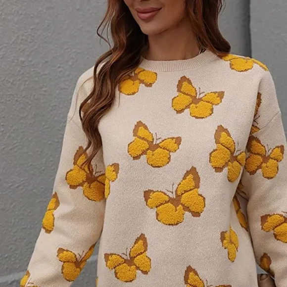 Women’s Casual Leopard Print Knitted Pullover Sweaters Long Sleeve Crew Neck Jum