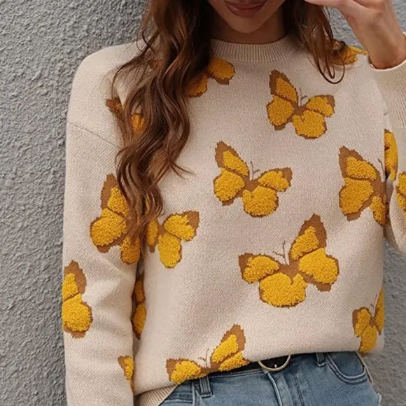 Women’s Casual Leopard Print Knitted Pullover Sweaters Long Sleeve Crew Neck Jum