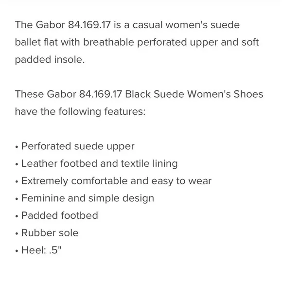 Women's Gabor 84.169.17 Dancin Black Suede Ballet Flats US 8