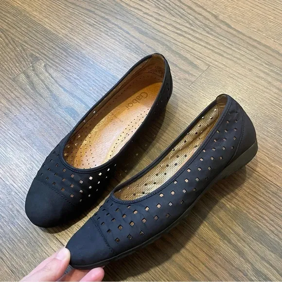Women's Gabor 84.169.17 Dancin Black Suede Ballet Flats US 8