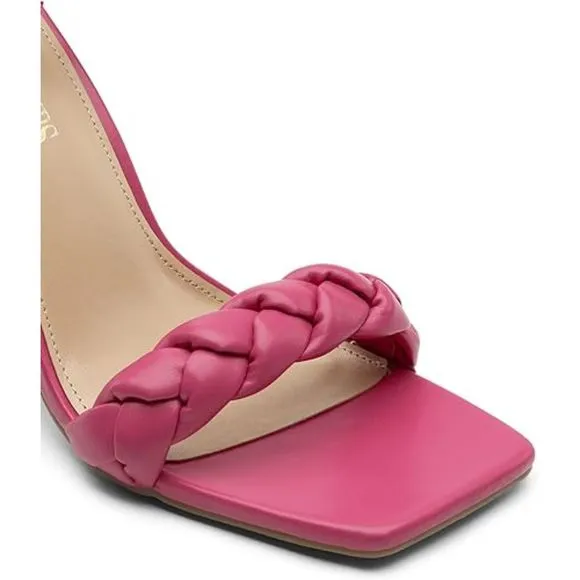 Women's  Heels for Women Braided Open Toe Ankle Strap Pink High Block Chunky