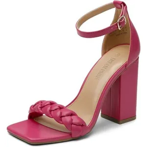 Women's  Heels for Women Braided Open Toe Ankle Strap Pink High Block Chunky