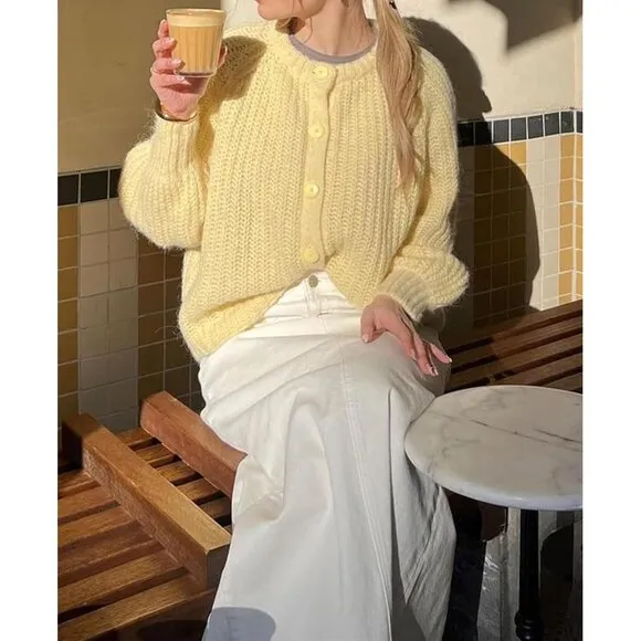Women's Long Sleeve Button Chunky Soft Knit Open Front Outwear Knitwear Coat