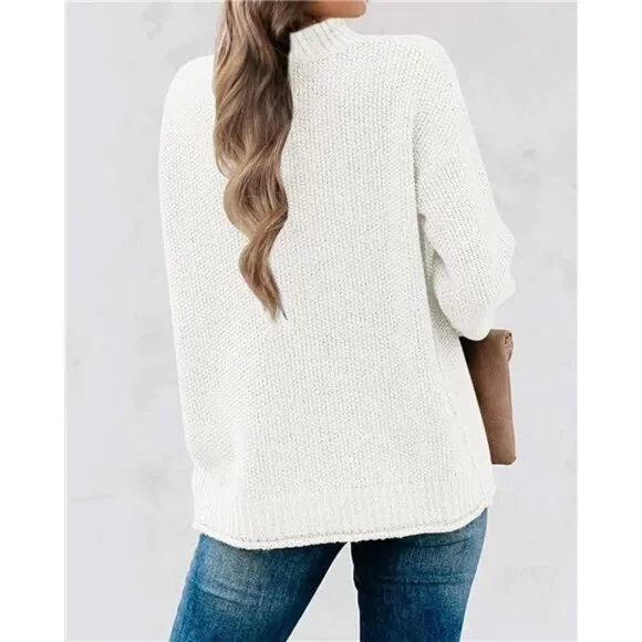Women's Long Sleeve Turtleneck Cozy Knit Sweater Loose Pullover Jumper Tops