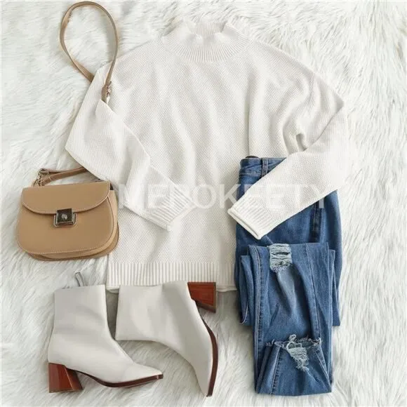Women's Long Sleeve Turtleneck Cozy Knit Sweater Loose Pullover Jumper Tops