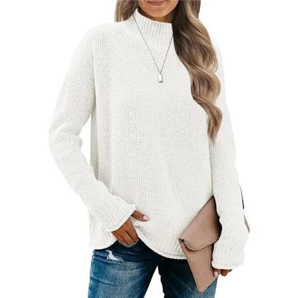 Women's Long Sleeve Turtleneck Cozy Knit Sweater Loose Pullover Jumper Tops