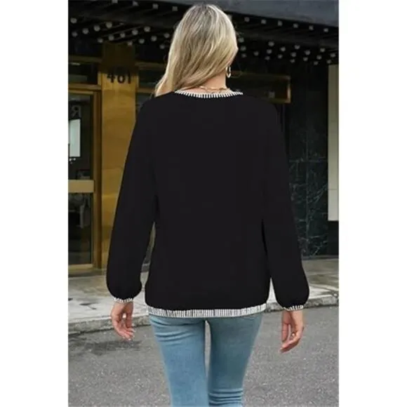 Women's Long Sleeve V Neck Sweater Off Shoulder Knit Top Pullover Sweater