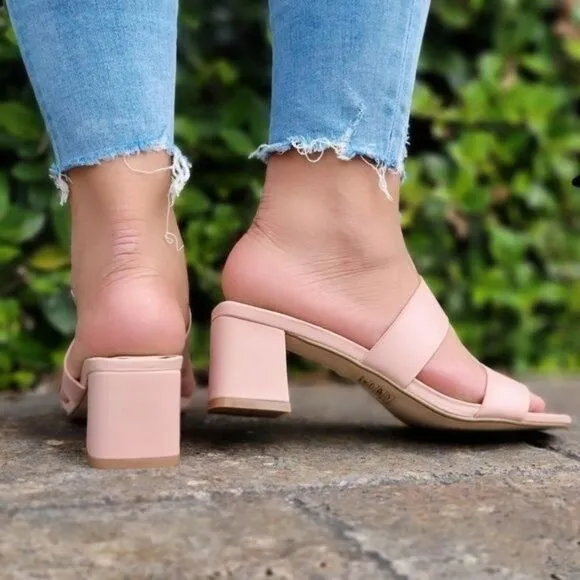 Women's Mauve Square Sole Double Strap Chunky Heel Sandals