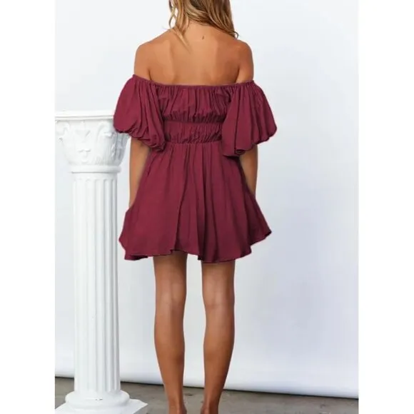 Womens Off The Shoulder Summer Dresses Short Lantern Sleeve Ruffle Mini Dress