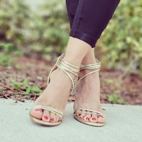 Women's Open Toe Strappy High Heels Sandals Ligth Gold Color